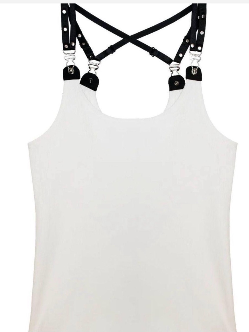 White Ribbed Camisole with Black Strap Harness